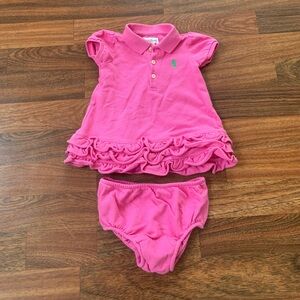 Ralph Lauren Baby Girl 3 Month Pink Ruffle Dress *Bottoms are 6 months RN 41381
